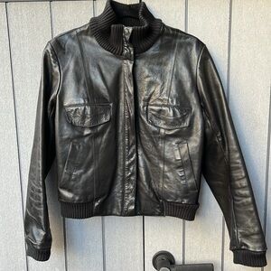 RUGBY black leather jacket bomber style, size medium
